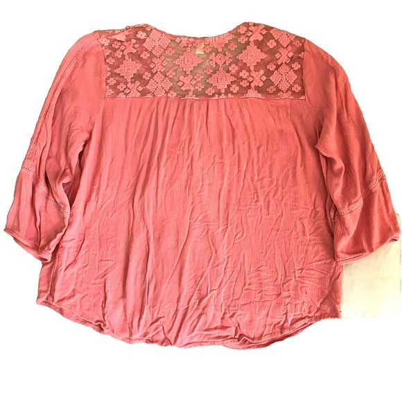 JP Richard Crochet Tunic Top Embroidered Pink Gauze Flowy XL Peasant Cottage Y2K - Picture 11 of 16